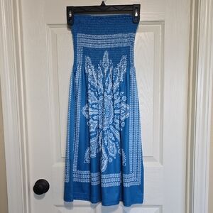 VENUS Blue and White Strapless Dress